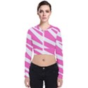 White Pink Stripes, Pattern Long Sleeve Zip Up Bomber Jacket View1