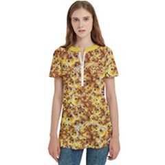 Whimsy Chickens Pattern (ai) Women s Zip Front V-neck Short Sleeve Casual Top Pocket Shirt