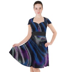 Multicolored Abstract Dynamic Shapes Print Cap Sleeve Midi Dress
