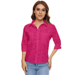 Pink Abstract Crimson Triangle Women s Quarter Sleeve Pocket Shirt