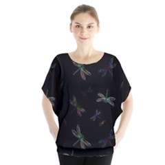 Background Pattern Dragonfly Batwing Chiffon Blouse