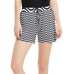 Black White Wave Pattern Wavy Water Seamless Women s Runner Shorts