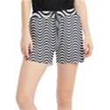 Black White Wave Pattern Wavy Water Seamless Women s Runner Shorts View1