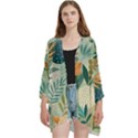 Leaves Pattern Flora Nature Open Front 3/4 Sleeve Batwing Chiffon Cardigan Kimono View1
