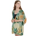 Leaves Pattern Flora Nature Open Front 3/4 Sleeve Batwing Chiffon Cardigan Kimono View2
