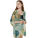 Leaves Pattern Flora Nature Open Front 3/4 Sleeve Batwing Chiffon Cardigan Kimono View3