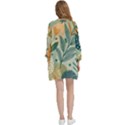 Leaves Pattern Flora Nature Open Front 3/4 Sleeve Batwing Chiffon Cardigan Kimono View4