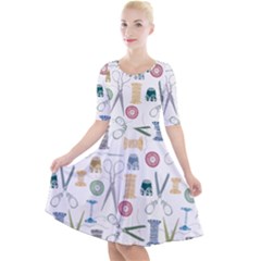 Pattern Seamless Texture Sewing Quarter Sleeve A-line Dress With Pockets