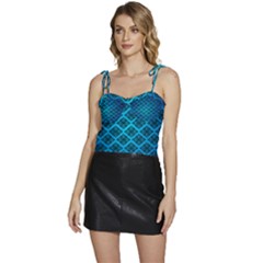 Pattern Texture Geometric Blue Flowy Camisole Tie Up Top