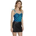 Pattern Texture Geometric Blue Flowy Camisole Tie Up Top View3