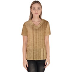 Brown Cardboard Texture Macro, Cardboard, Cardboard Women s V-neck Scrub Top
