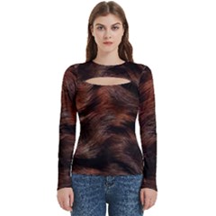 Brown Wool Texture Women s Cut Out Long Sleeve T-shirt