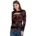 Brown Wool Texture Women s Cut Out Long Sleeve T-Shirt View2