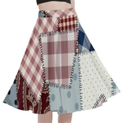 Cloth Patches Texture Macro, Patches Of Cloth A-line Full Circle Midi Skirt With Pocket