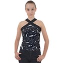 Cryptic Creature Pattern  Cross Neck Velour Top View1