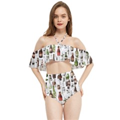 Bottle Chic Print Patterns Halter Flowy Bikini Set 