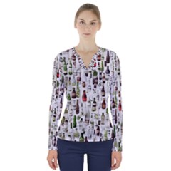 Bottle Chic Print Patterns V-neck Long Sleeve Top