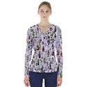 Bottle Chic Print Patterns V-Neck Long Sleeve Top View1