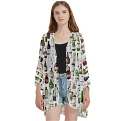 Bottle Chic Print Patterns Open Front 3/4 Sleeve Batwing Chiffon Cardigan Kimono