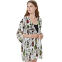 Bottle Chic Print Patterns Open Front 3/4 Sleeve Batwing Chiffon Cardigan Kimono View3