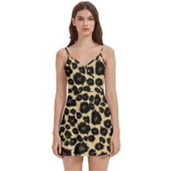 Jaguar Skin Texture, Jaguar Wool Texture, Yellow Body Wrap Sleeveless V-neck Mini Dress