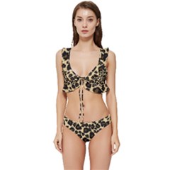 Jaguar Skin Texture, Jaguar Wool Texture, Yellow Low Cut Ruffle Edge Bikini Set