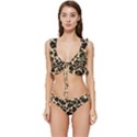 Jaguar Skin Texture, Jaguar Wool Texture, Yellow Low Cut Ruffle Edge Bikini Set View1