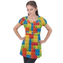 Lego Bricks, Colorful Dots Background Puff Sleeve Tunic Top View1