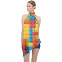 Lego Bricks, Colorful Dots Background Halter Asymmetric Satin Top View1