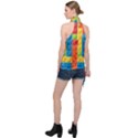 Lego Bricks, Colorful Dots Background Halter Asymmetric Satin Top View2