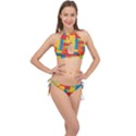 Lego Bricks, Colorful Dots Background Cross Front Halter Bikini Set View1