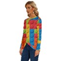 Lego Bricks, Colorful Dots Background Long Sleeve Crew Neck Pullover Top View2