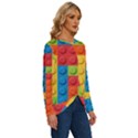 Lego Bricks, Colorful Dots Background Long Sleeve Crew Neck Pullover Top View3