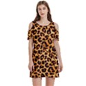 Leopard Skin Texture Macro, Brown Women s Cold Shoulder Round Neck Mini Dress View1