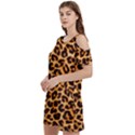Leopard Skin Texture Macro, Brown Women s Cold Shoulder Round Neck Mini Dress View2