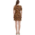 Leopard Skin Texture Macro, Brown Women s Cold Shoulder Round Neck Mini Dress View4