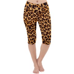 Leopard Skin Texture Macro, Brown Lightweight Velour Cropped Yoga Leggings