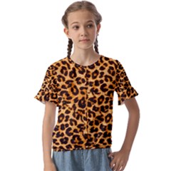 Leopard Skin Texture Macro, Brown Kids  Cuff Sleeve Scrunch Bottom T-shirt