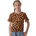 Leopard Skin Texture Macro, Brown Kids  Cuff Sleeve Scrunch Bottom T-Shirt View1