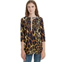 Leopard Skin Texture, Macro, Brown Women s Zip Front V-Neck 3/4 Sleeve Casual Top Pocket Shirt View1