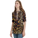 Leopard Skin Texture, Macro, Brown Women s Zip Front V-Neck 3/4 Sleeve Casual Top Pocket Shirt View2