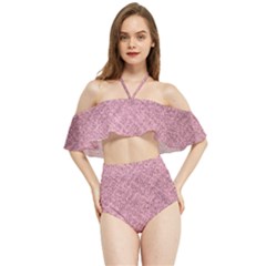 Pink Fabric Texture, Knitted Pink Texture, Halter Flowy Bikini Set 