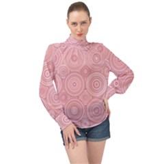 Pink Retro Texture With Circles, Retro Circles Background, High Neck Long Sleeve Chiffon Top