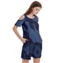 Purple Camo Women s Cold Shoulder Round Neck Mini Dress View3