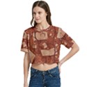Retro Education Texture, Creative Education Background Women s Round Neck Short Sleeve Crop Top View2