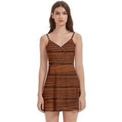 Seamless Wooden Planks Brown Wooden Background Body Wrap Sleeveless V-neck Mini Dress