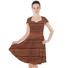 Seamless Wooden Planks Brown Wooden Background Cap Sleeve Midi Dress With Pockets