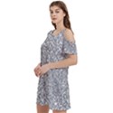 Silver Glitter Texture, Light Creative Background Women s Cold Shoulder Round Neck Mini Dress View2