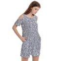 Silver Glitter Texture, Light Creative Background Women s Cold Shoulder Round Neck Mini Dress View3