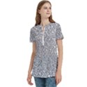 Silver Glitter Texture, Light Creative Background Women s Zip Front V-Neck Short Sleeve Casual Top Pocket Shirt View2